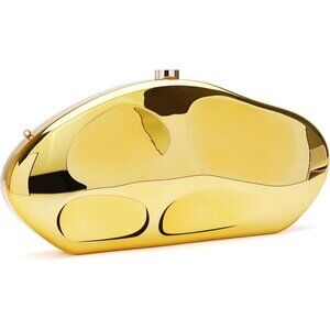 Women's Gold Acrylic Clasp Removable Strap Lift Up Lock Gold Clutch Purse